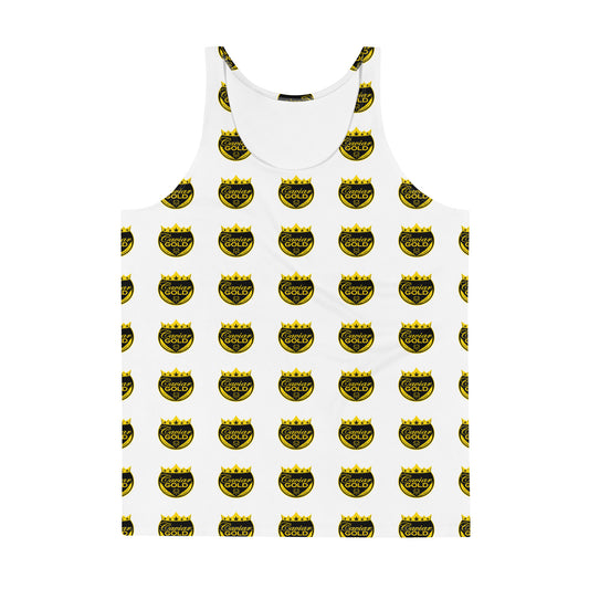 Caviar Gold Logo Repeat White Tank Top