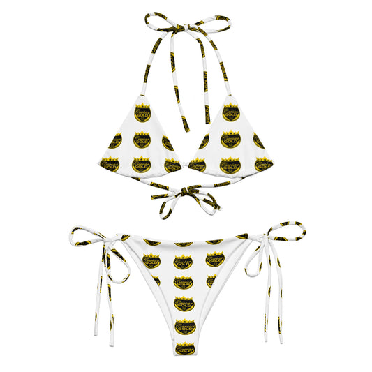 Caviar Gold Logo Repeat White string bikini