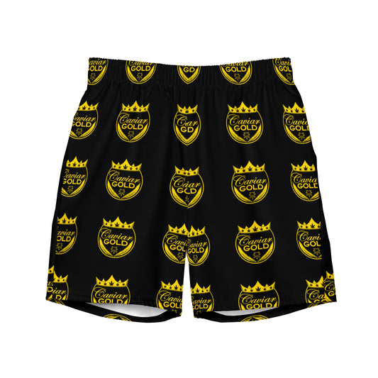 Caviar Gold Logo Repeat Black swim trunks