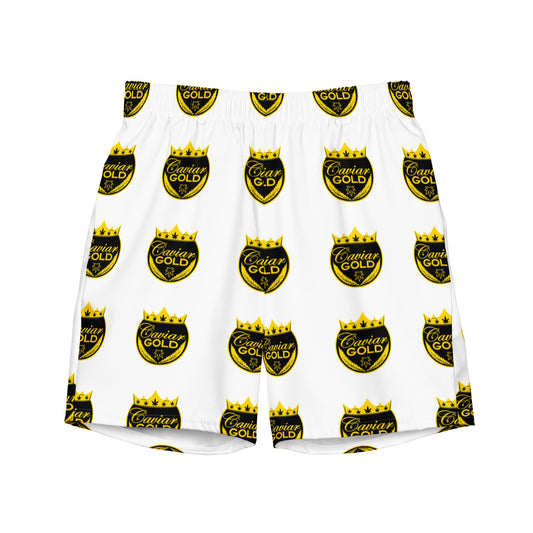 Caviar Gold Logo Repeat White swim trunks